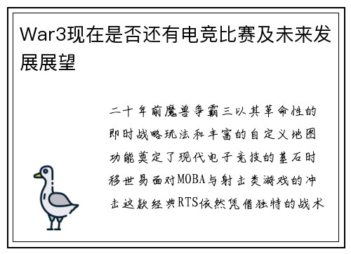 War3现在是否还有电竞比赛及未来发展展望